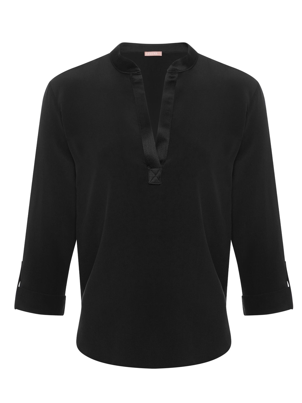 Black Split-Neck Blouse  Silk